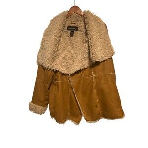 Ashley Stewart Faux Suede Faux Fur Sherpa Jacket Coat Brown Tan Size 18/20